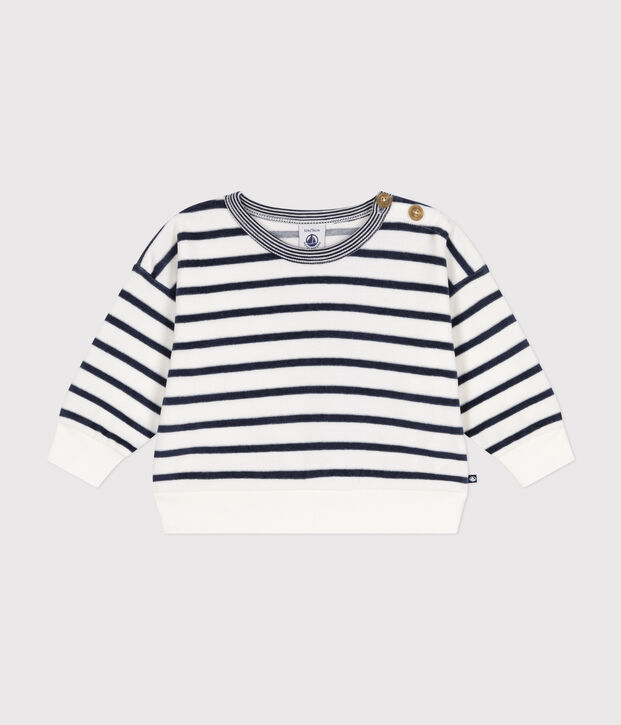Sudadera de rizo aterciopelado para beb&eacute; blanco/azul