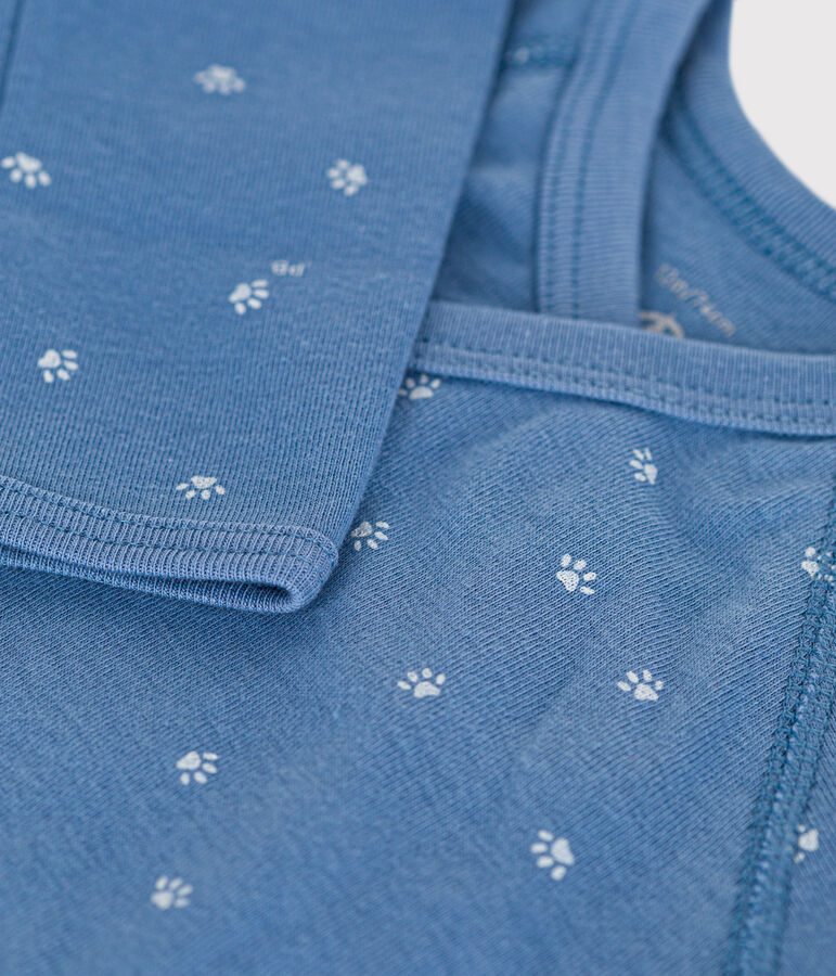 Bodi cruzado de manga larga de algod&oacute;n para beb&eacute; azul/blanco