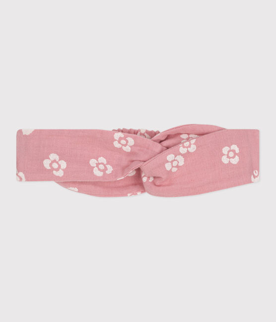 Diadema para bebé en gasa de algodón con estampado de flores rosa CHARME/blanco MARSHMALLOW