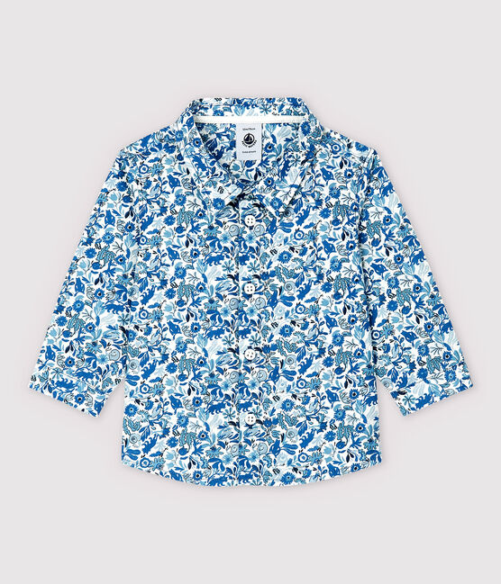 Camisa de manga larga de popelina de bebé niño. blanco MARSHMALLOW/blanco MULTICO