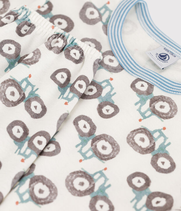Pijama de algod&oacute;n con tractor para ni&ntilde;o/ni&ntilde;a blanco/multicolor