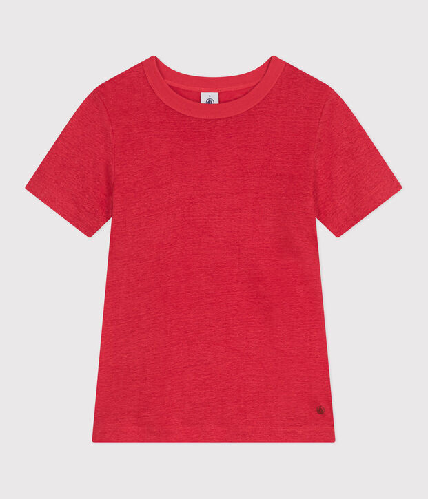 Camiseta de lino de manga corta para mujer rojo