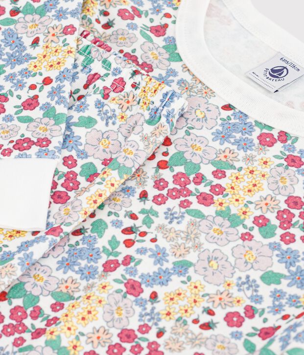 Pijama infantil de algod&oacute;n con flores blanco/multicolor