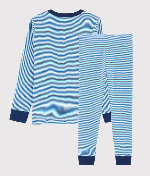 Pijama de mil rayas azul de ni&ntilde;o peque&ntilde;o de punto azul/blanco