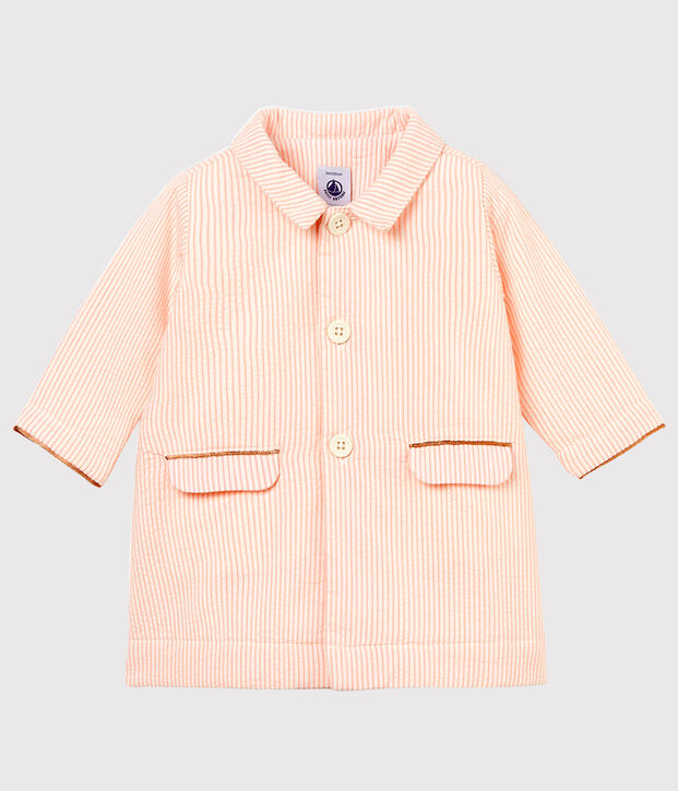 Abrigo de rayas para beb&eacute; ni&ntilde;a blanco/rosa