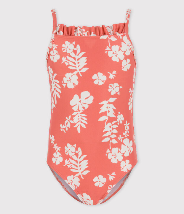 Traje de ba&ntilde;o estampado de una pieza para ni&ntilde;a rosa/blanco