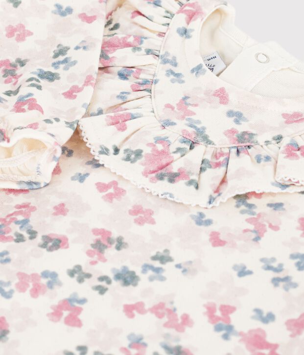 Vestido de algod&oacute;n de manga larga con estampado de flores para beb&eacute; crudo/multicolor