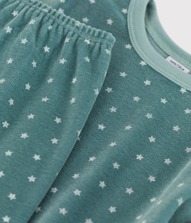 Pijama de terciopelo estrella para ni&ntilde;o/ni&ntilde;a verde/blanco