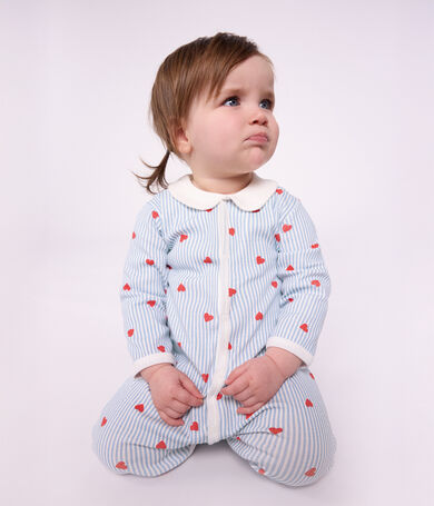 Pijama de algod&oacute;n con cuello y estampado de corazones para beb&eacute;