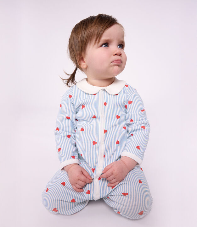 Pijama de algod&oacute;n con cuello y estampado de corazones para beb&eacute; blanco/multicolor