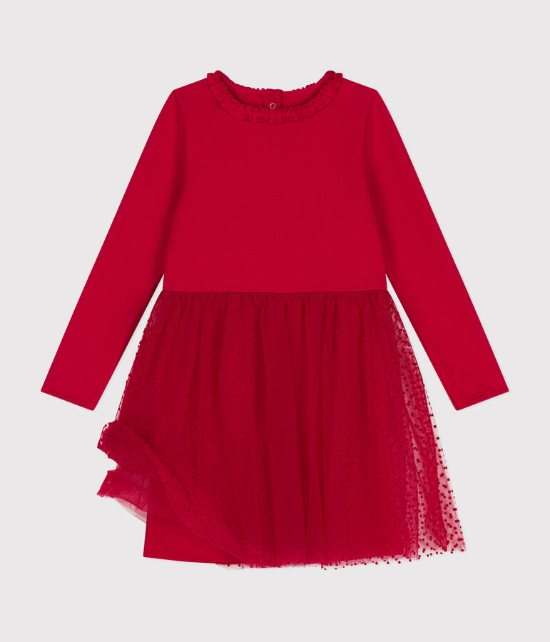 Vestido de punto grueso y tul para ni&ntilde;a rojo
