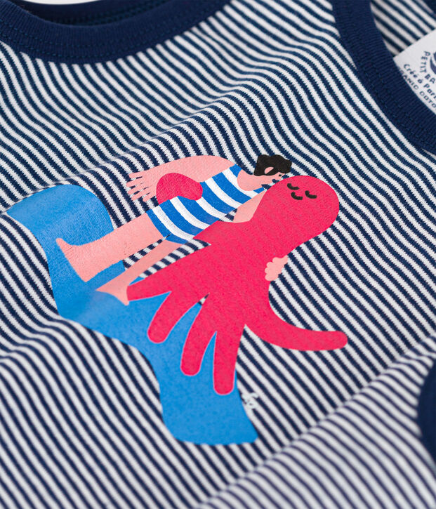 Mono Beb&eacute; Petit Bateau x Water Family azul/blanco