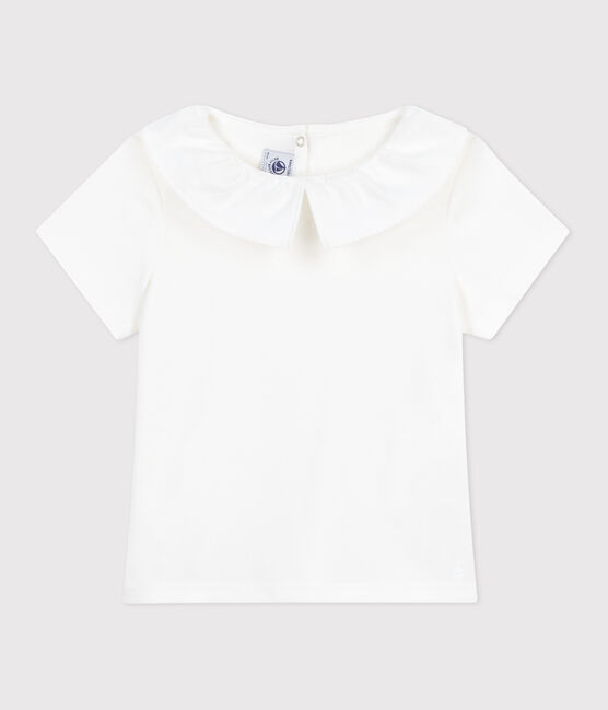 Camiseta infantil lisa de manga corta de algodón con cuello blanco MARSHMALLOW