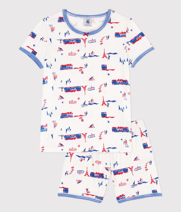 Pijama corto Par&iacute;s de algod&oacute;n para ni&ntilde;a blanco/multicolor