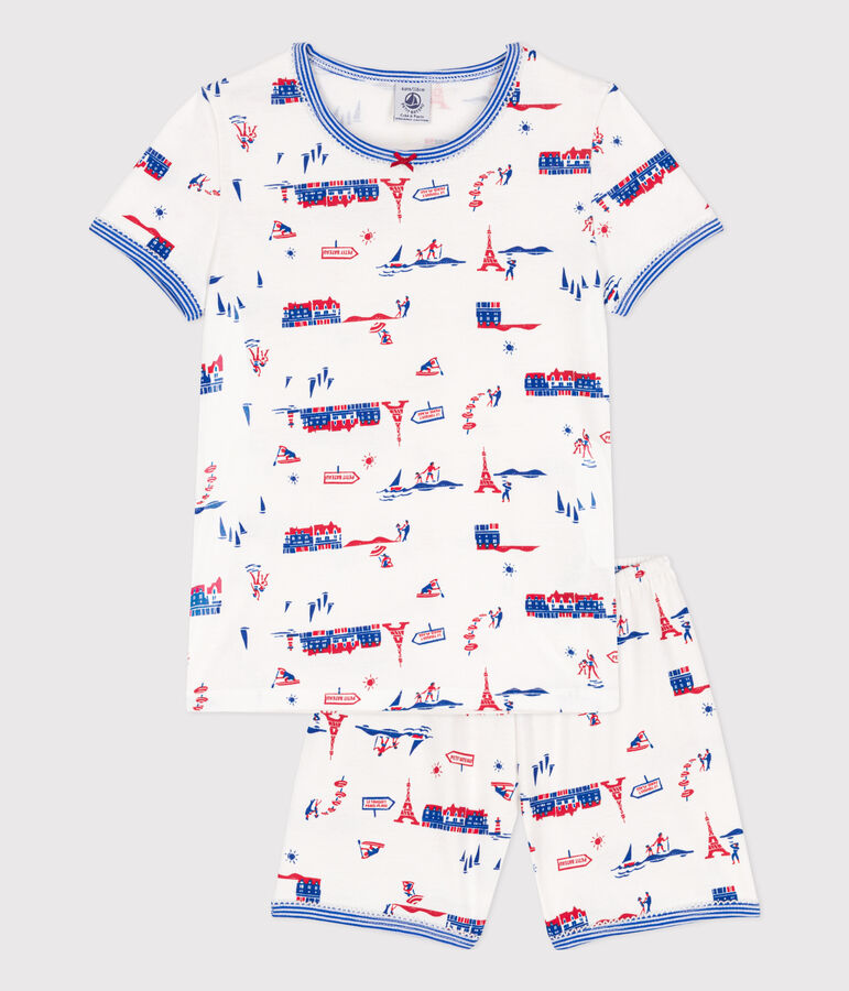 Pijama corto Par&iacute;s de algod&oacute;n para ni&ntilde;a blanco/multicolor
