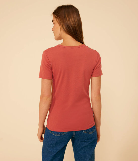 Camiseta La Icónica lisa de algodón con cuello de pico para mujer marron FAMEUX