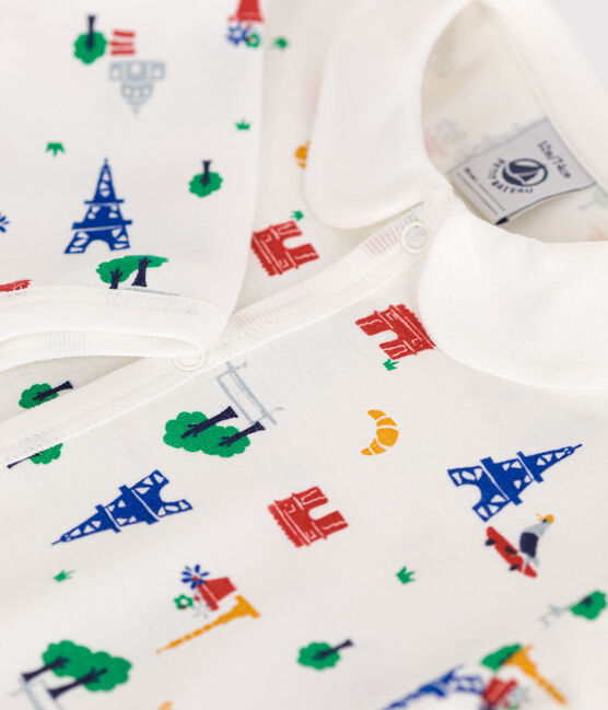 Pijama sin pies de algodón con estampado de París para bebé blanco MARSHMALLOW/blanco MULTICO