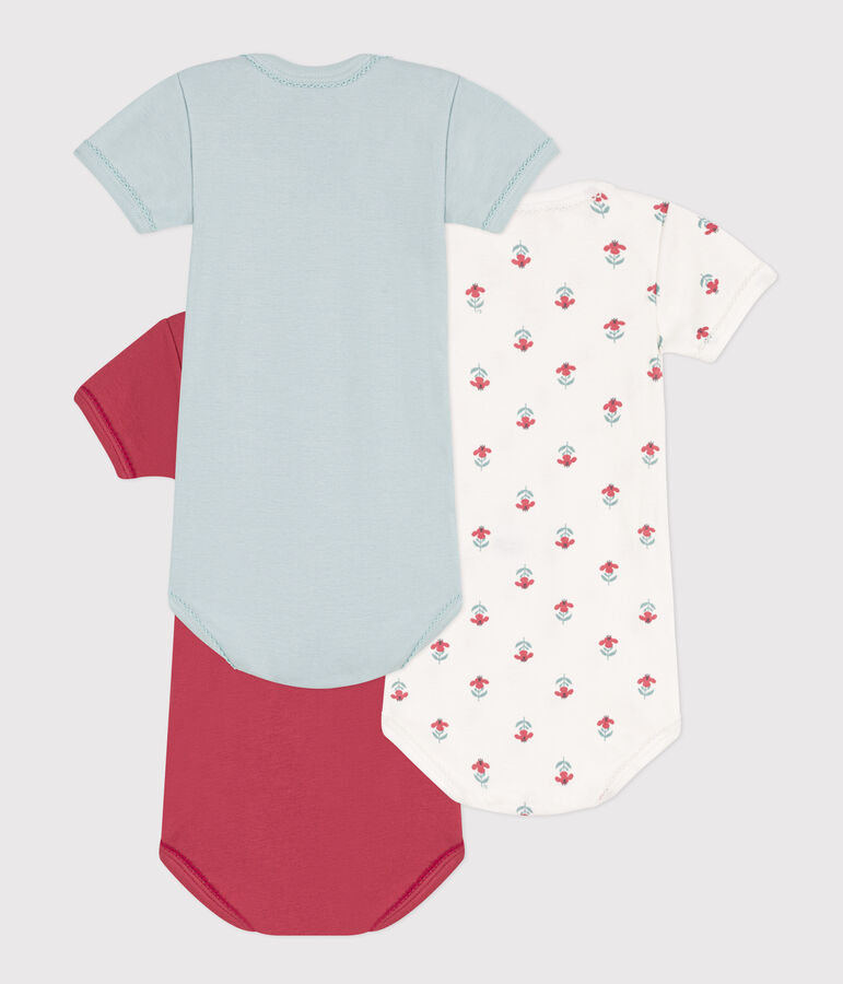 Juego de 3 bodis de manga corta de algod&oacute;n con flores variante 1