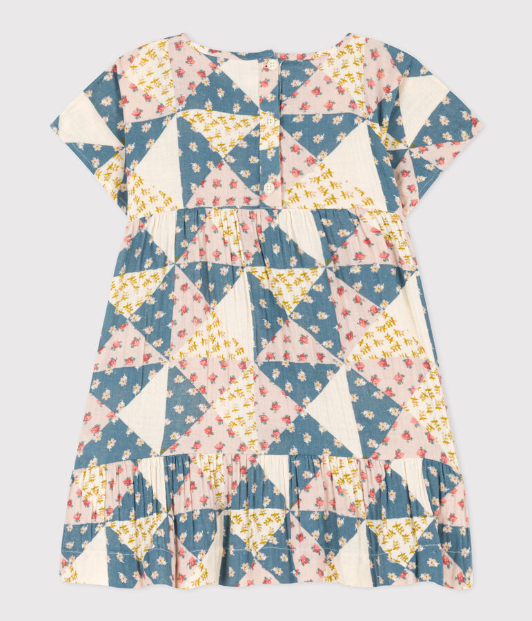 Vestido de manga corta de gasa de algod&oacute;n para ni&ntilde;a crudo/multicolor