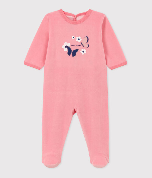 Pijama de terciopelo con abertura trasera para beb&eacute; rosa
