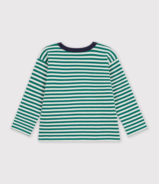 Camiseta infantil de manga larga a rayas verde/beige/verde