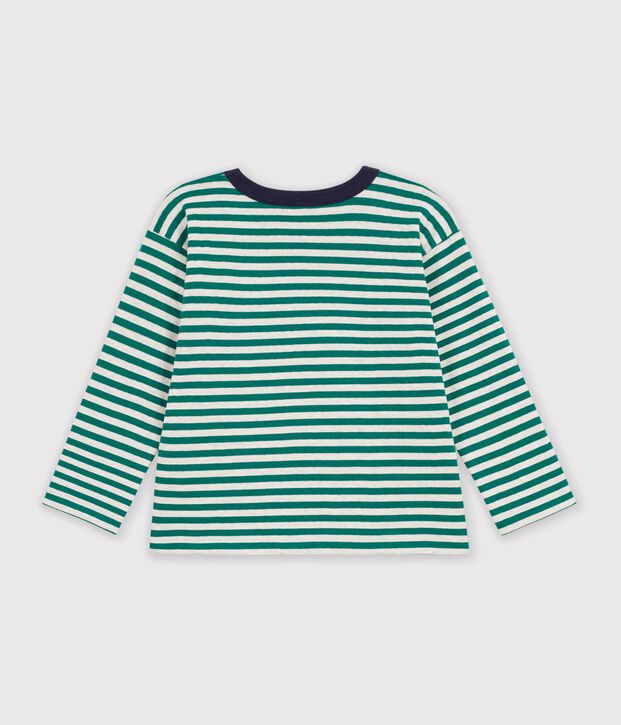 Camiseta infantil de manga larga a rayas verde/beige/verde