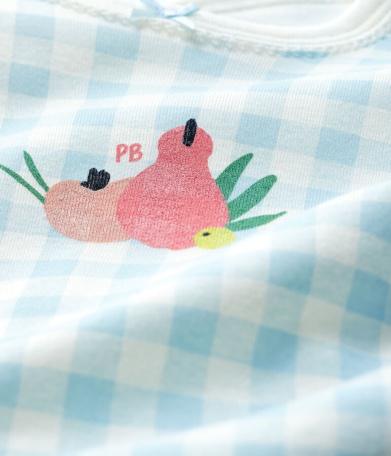 Pijama enterizo de vichy azul de algod&oacute;n de beb&eacute; ni&ntilde;a blanco MARSHMALLOW/azul JASMIN