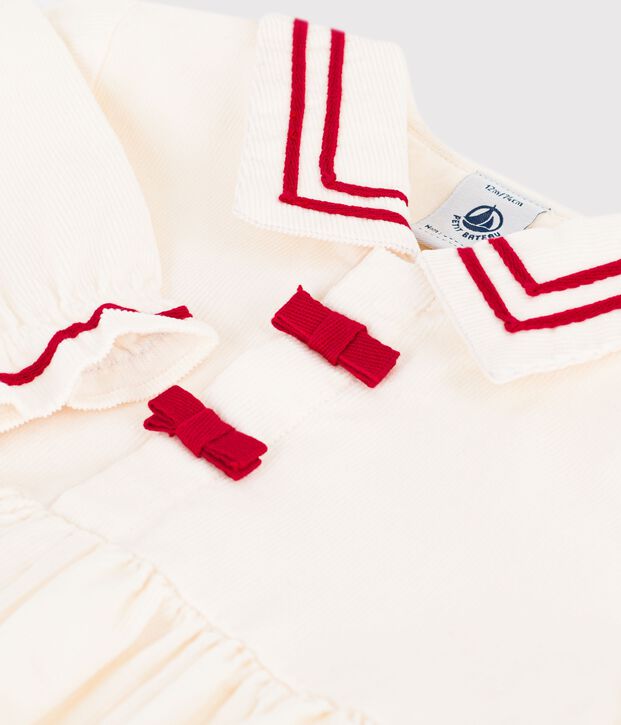 Vestido liso de terciopelo de manga larga para beb&eacute; MILK