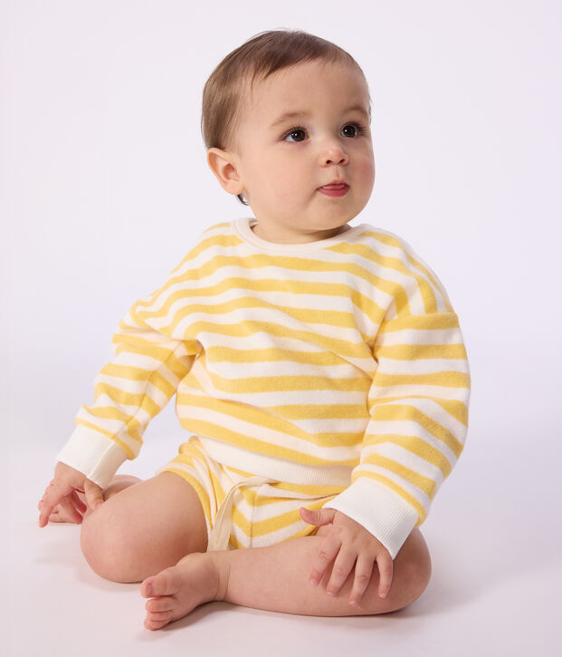 Sudadera de algod&oacute;n a rayas para beb&eacute; amarillo/blanco