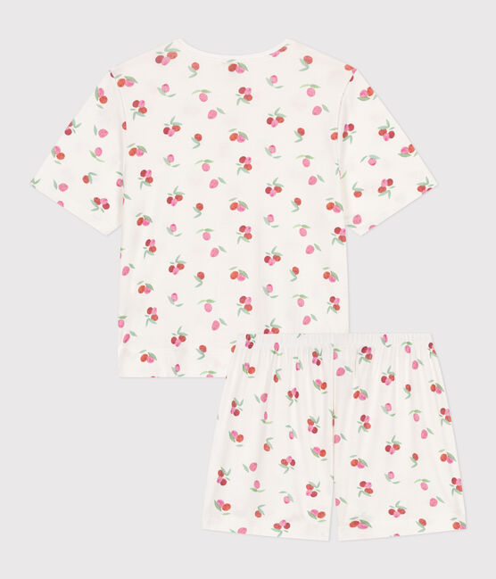 Pijama corto de algodón con estampado de frutas para mujer blanco MARSHMALLOW/blanco MULTICO