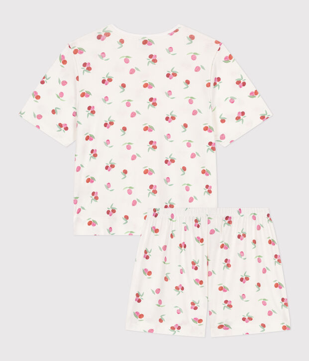 Pijama corto de algod&oacute;n con estampado de frutas para mujer blanco/multicolor