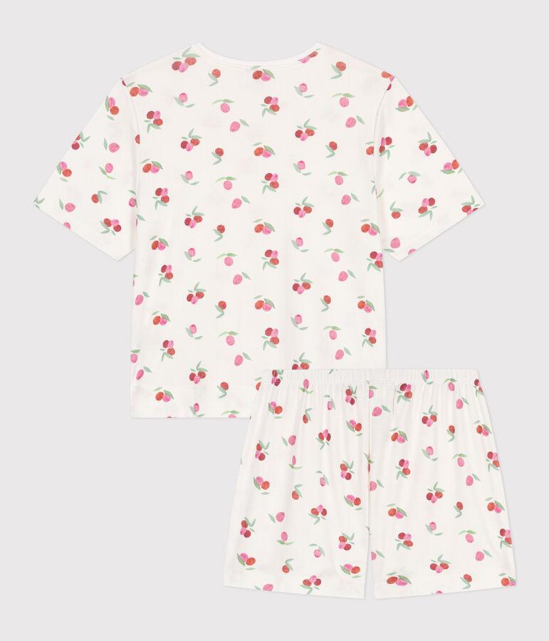 Pijama corto de algod&oacute;n con estampado de frutas para mujer blanco/multicolor