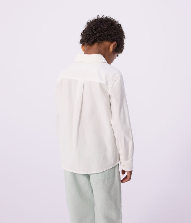 Camisa infantil lisa de algod&oacute;n de manga larga blanco