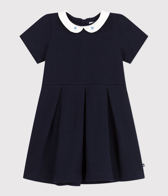 Vestido infantil liso de algodón de manga corta azul SMOKING