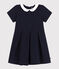 Vestido infantil liso de algodón de manga corta azul SMOKING