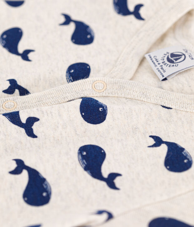 Mono corto de algod&oacute;n con ballenas marinas para beb&eacute; beige/blanco