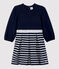 Vestido de manga larga de algodón de niña azul SMOKING/ MARSHMALLOW ARGENT BRILLANT
