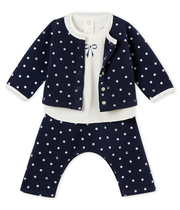 Conjunto de 3 piezas de lunares para beb&eacute; ni&ntilde;a azul/blanco