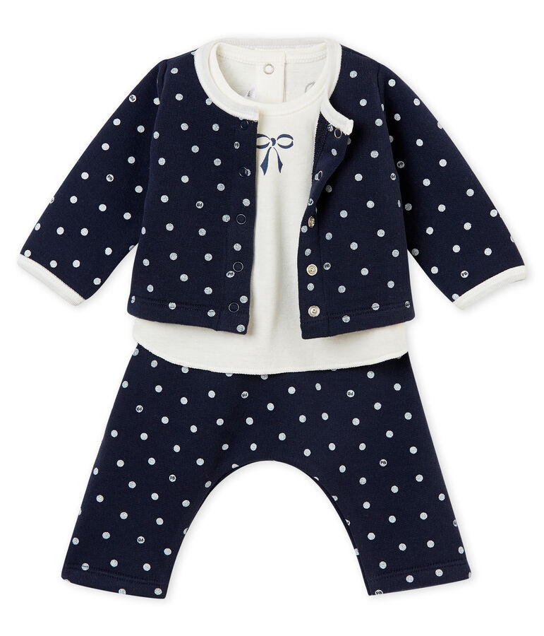 Conjunto de 3 piezas de lunares para beb&eacute; ni&ntilde;a azul/blanco