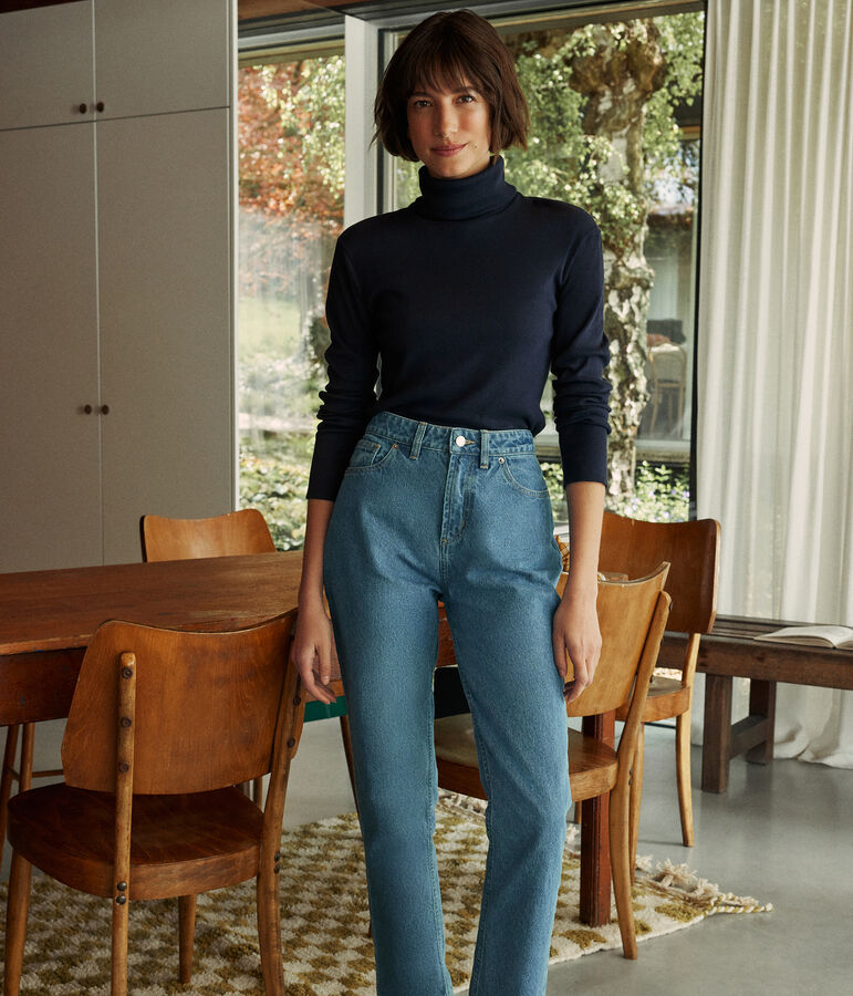 Camiseta Iconique de cuello vuelto de punto 2x2 para mujer azul