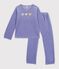 Pijama infantil de terciopelo con estampado de corazones violeta