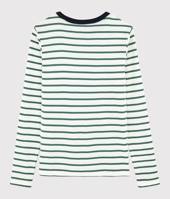 Camiseta de cuello redondo emblemática de algodón de mujer blanco MARSHMALLOW/verde VALLEE