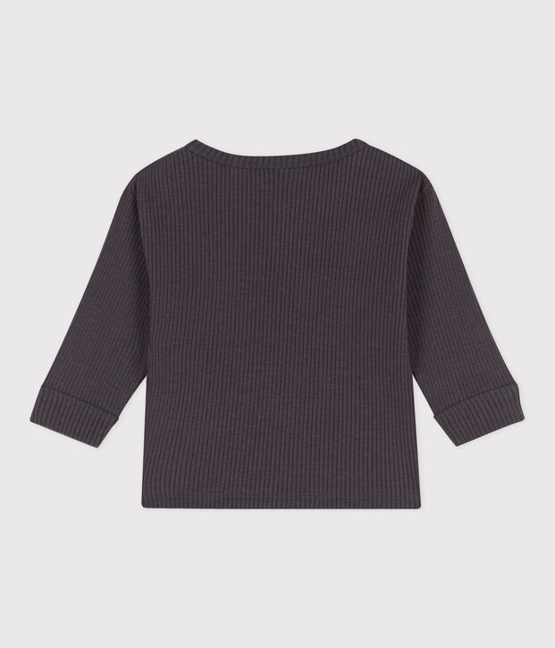 Camiseta de manga larga de punto calado de beb&eacute; gris