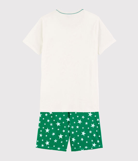 Pijama corto blanco con estrellas de canalé unisex blanco MARSHMALLOW/verde GAZON