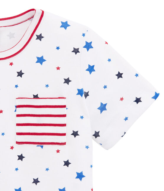 Pijama corto estampado y rayado para niño blanco MARSHMALLOW/blanco MULTICO