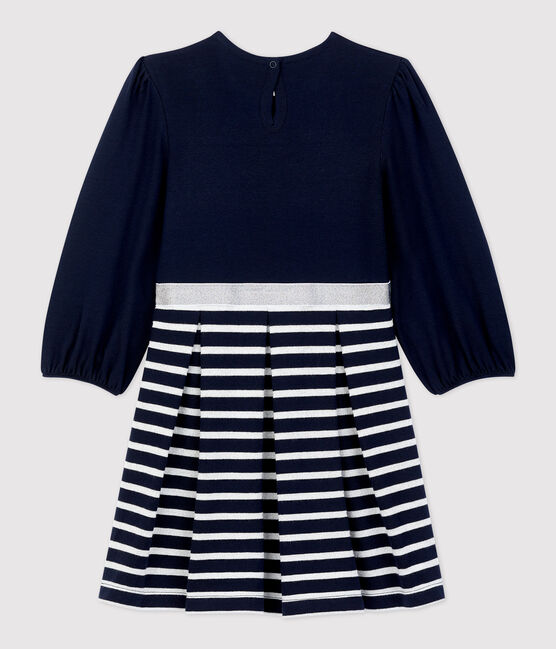 Vestido de manga larga de algodón de niña azul SMOKING/ MARSHMALLOW ARGENT BRILLANT