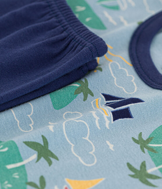 Pijama de manga corta de algodón de explorador para niño azul CHALOUPE/blanco MULTICO