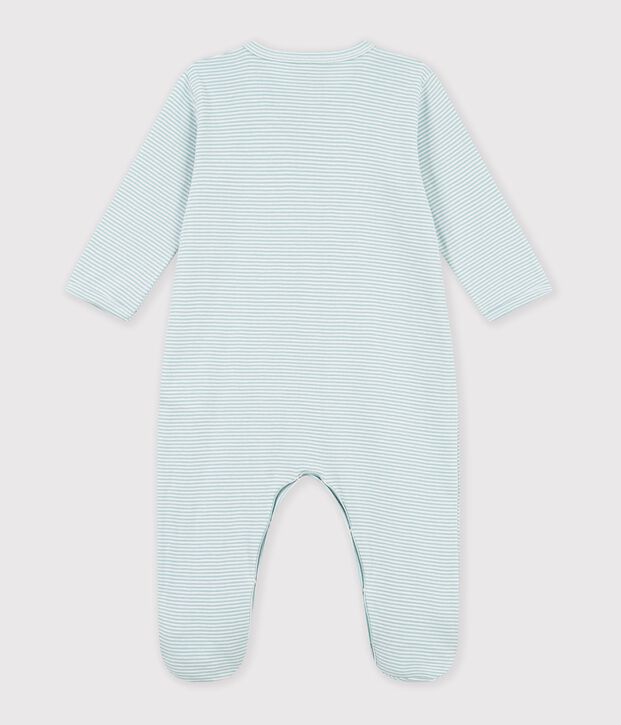 Pijama de algod&oacute;n milrayas para beb&eacute; verde/blanco