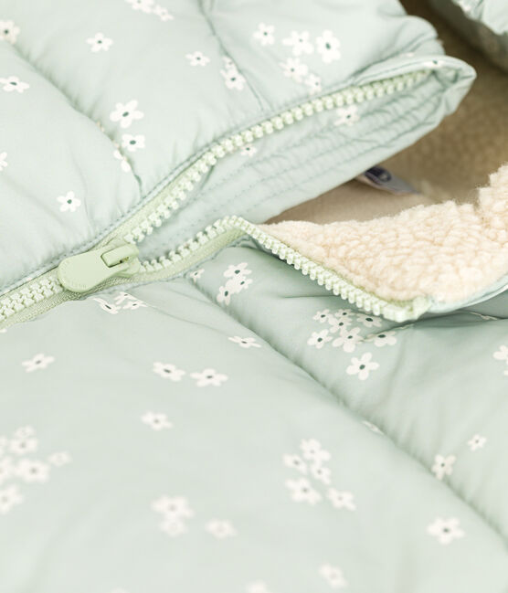 Plumífero con capucha plegable para niña verde HERBIER/blanco MULTICO