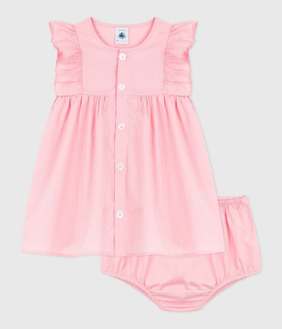 Vestido y pantalones bombachos de bebé de algodón liso rosa CHARME